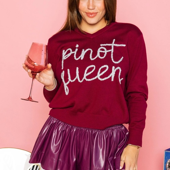 QUEEN OF SPARKLES Sweaters - Queen of Sparkles Pinot Queen Burgundy Sweater Small